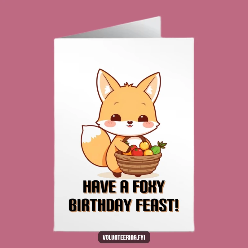 Free Printable Birthday Card: Kawaii Fox Sharing, Funny Downloadable Generosity Gift