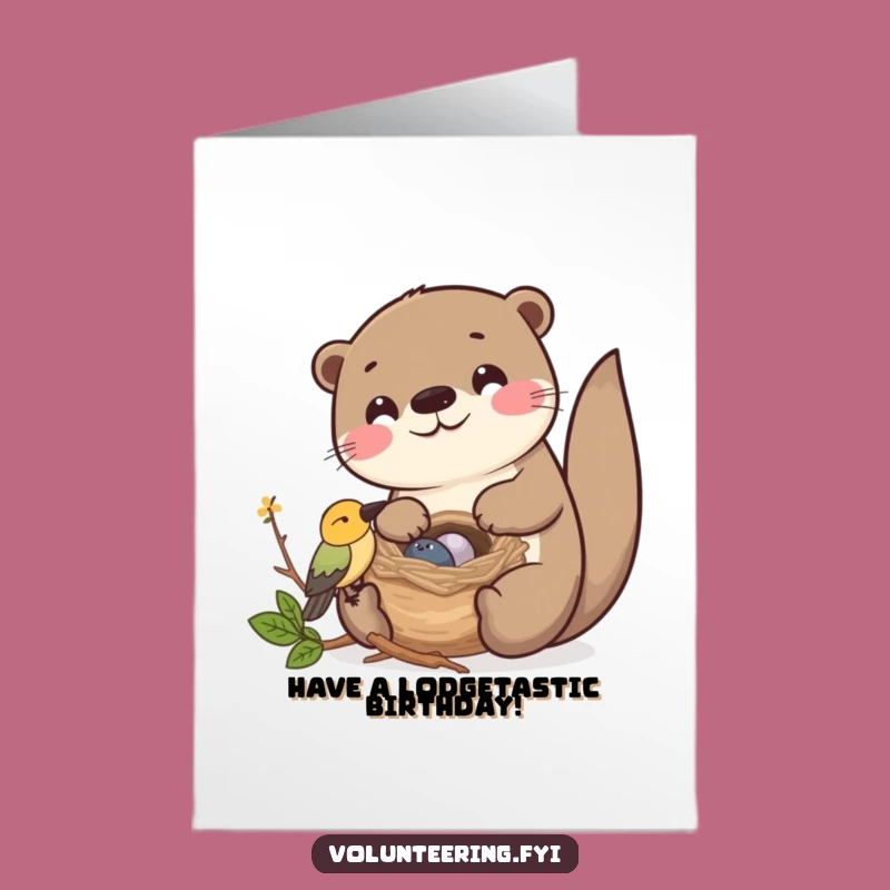 Free Printable Birthday Card: Kawaii Otter Nest, Funny Downloadable Celebration Gift