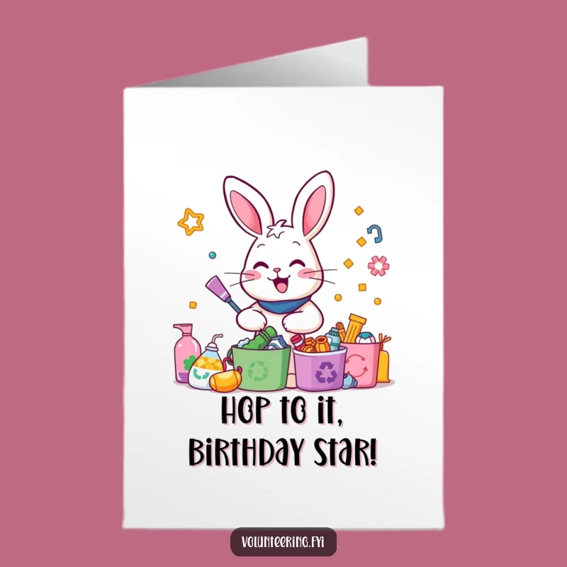 Free Printable Rabbit Recycling Birthday Card: Funny Downloadable Eco Art for Parties