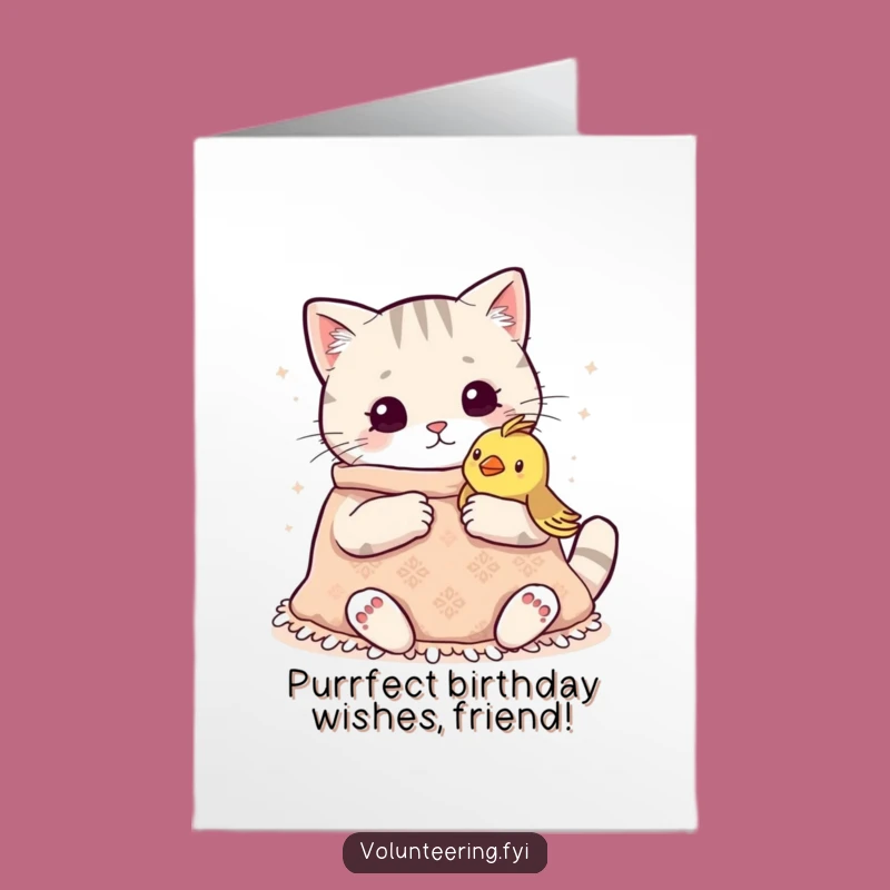 Free Printable Birthday Card: Cozy Kawaii Cat Knitting, a Sweet Downloadable Gift