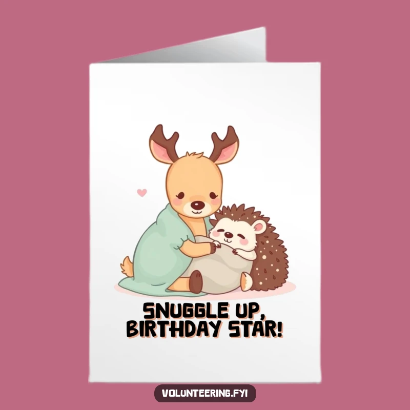 Free Printable Birthday Card: Kawaii Deer & Hedgehog Hugs, Funny Downloadable Gift
