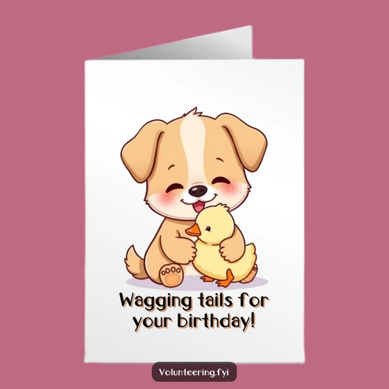 Sweet Free Printable Birthday Card: Dog and Duckling, Adorable Downloadable Gift