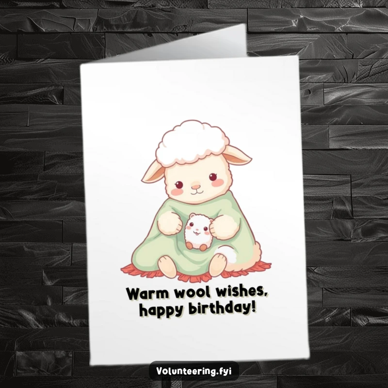 Free Printable Birthday Card: A sweet sheep sharing a warm, bright blanket with a tiny friend, perfect for a cozy celebration.