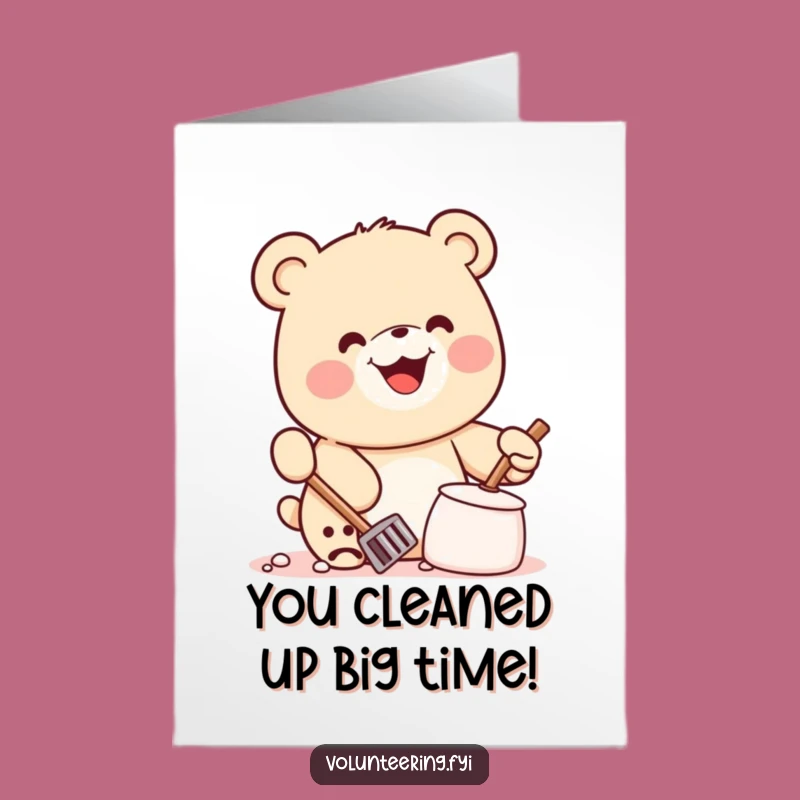 Free Printable Congrats Card: Hilarious Kawaii Bear Cleaning Duo, a DIY Downloadable Gift