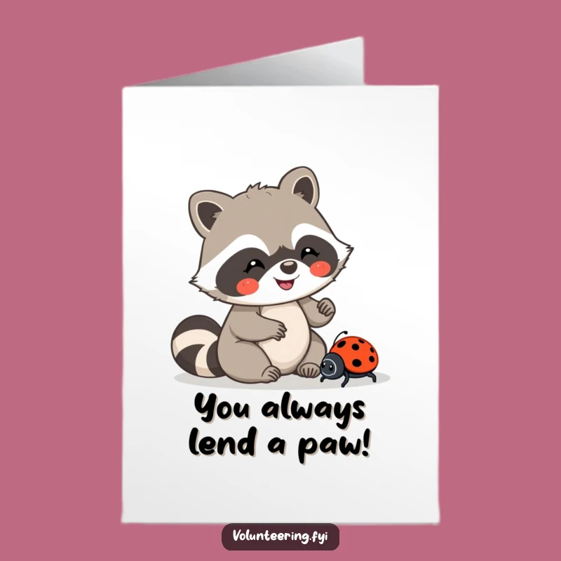 Free Printable Congrats Card: Kind Kawaii Raccoon Lost Ladybug Downloadable