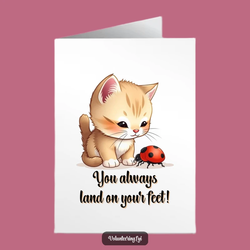 Free Printable Congrats Card: Kitten guides ladybug, celebrating your new path!