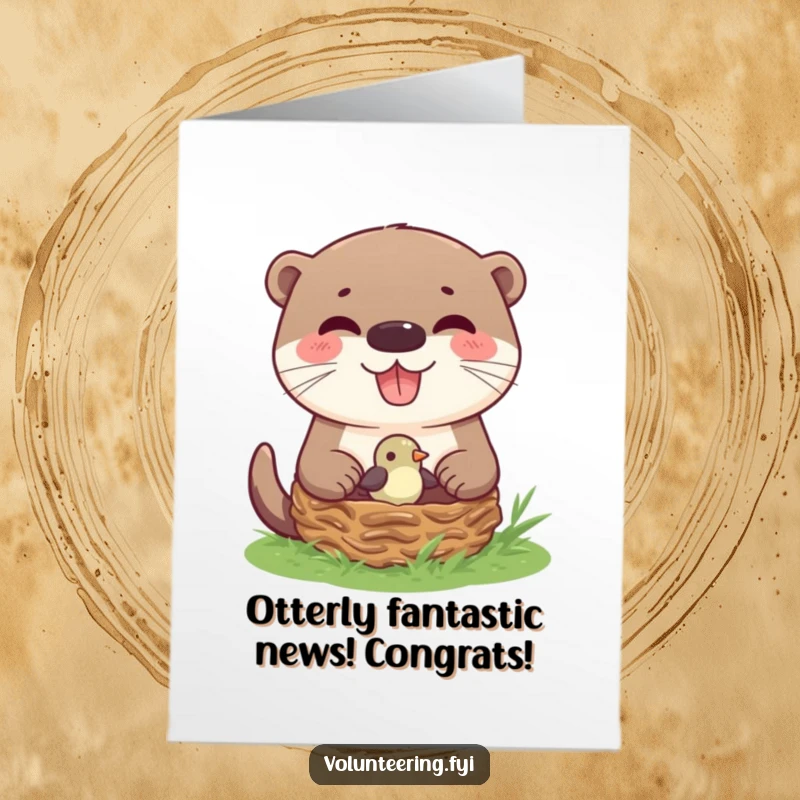 Funny Free Printable Congratulations Card: Otter Safely Nests Bird, Whimsical Animal Rescue, Heartwarming.