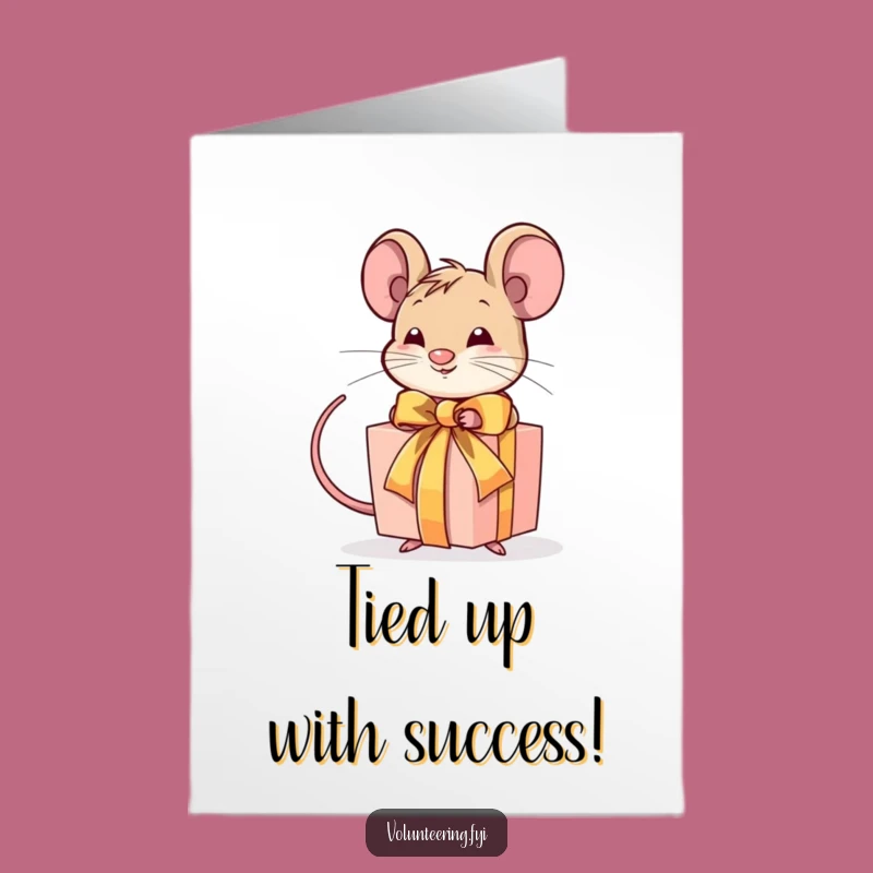 Free Printable Congrats Card: Mouse Gift Ribbon, Funny Downloadable for Well-Presented Success