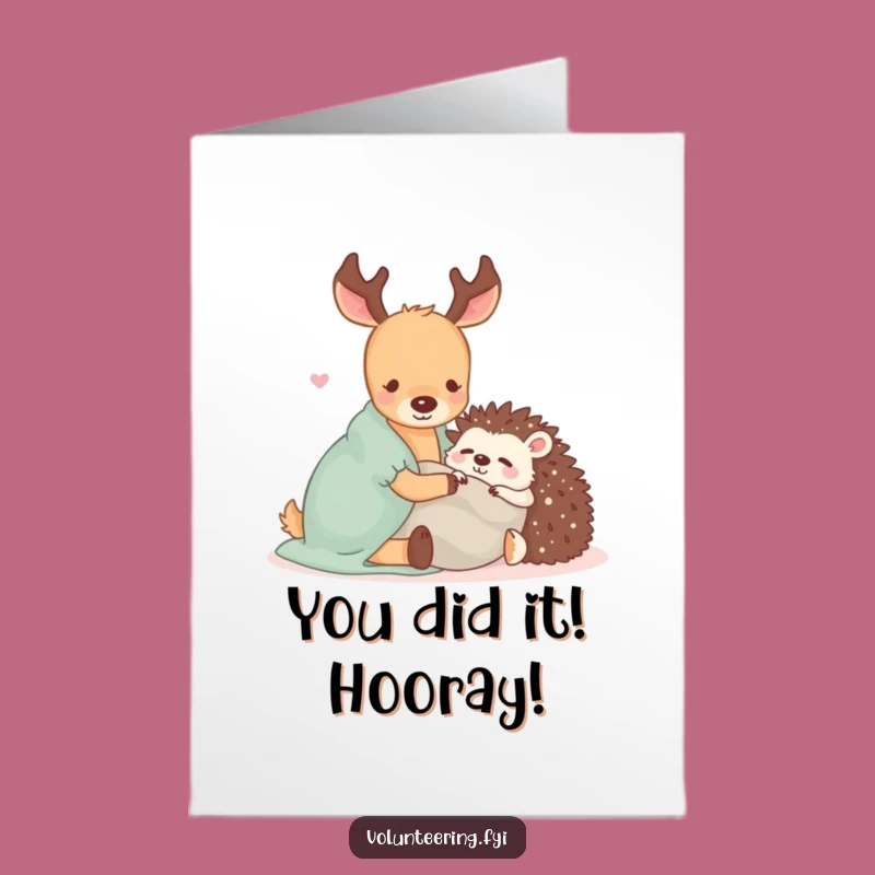 Free Printable Congrats Card: Kawaii Deer & Hedgehog Warmth, Funny Downloadable Celebration