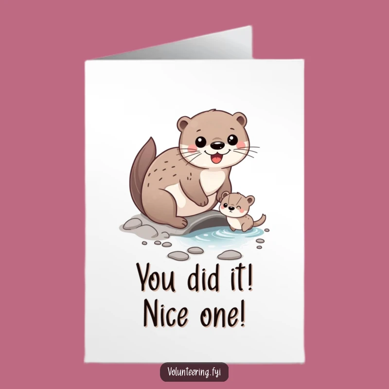 Free Printable Otter Congratulations Card: Helping Otter Crossing Stream Success Downloadable Gift