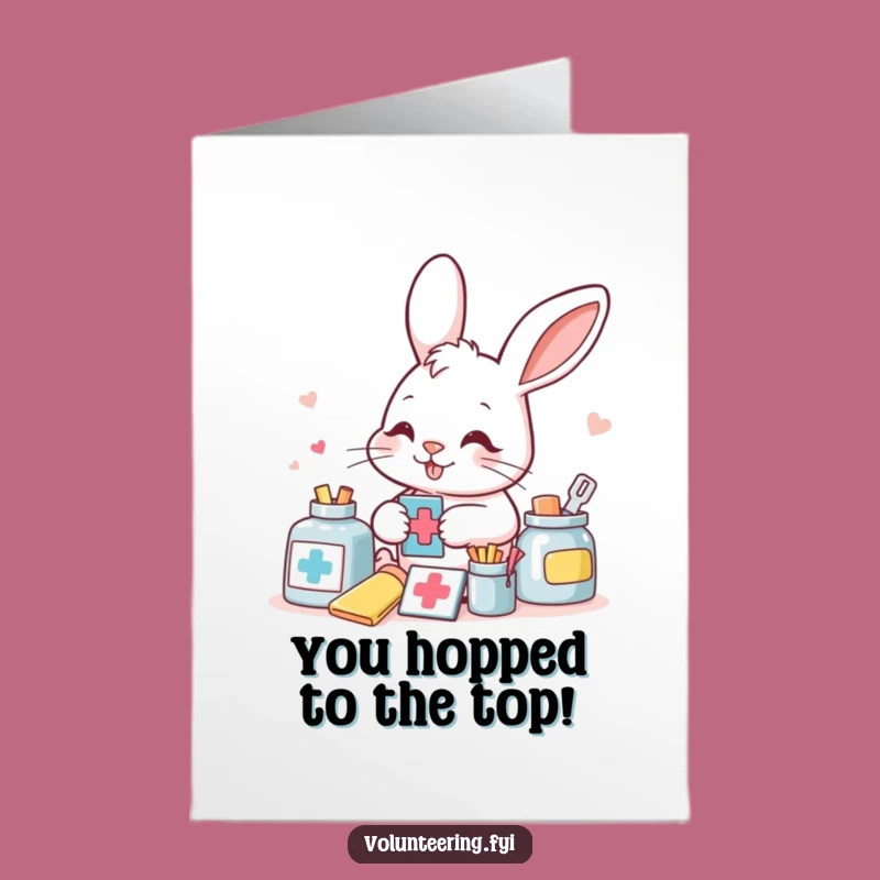 Free Printable Funny Bunny Aid Worker Congrats Card: Helping Hand Downloadable