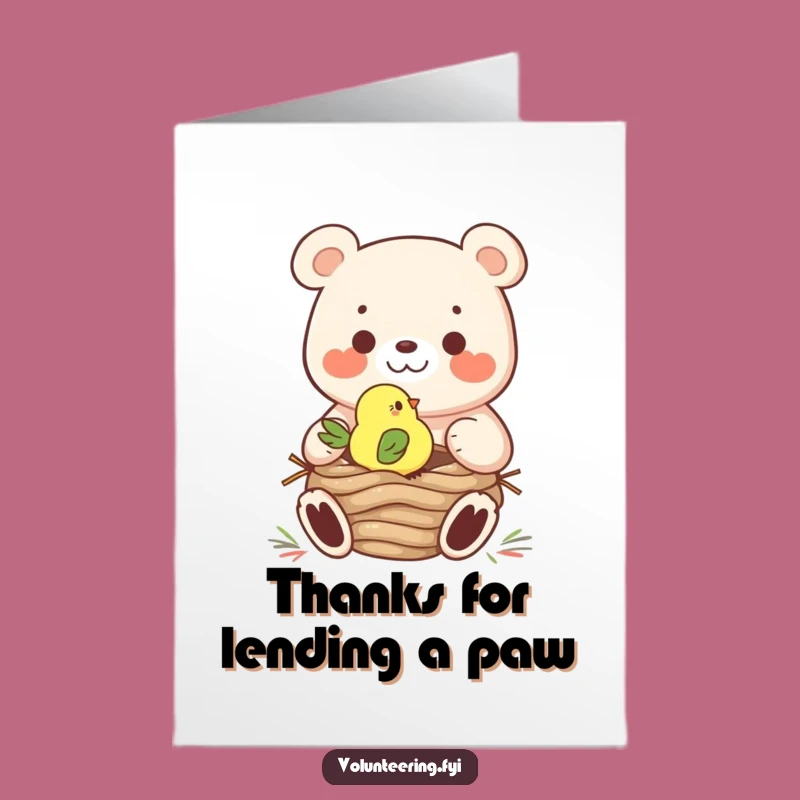 Free Printable Bear Helping Bird Thank You Card: Funny Downloadable Animal Design