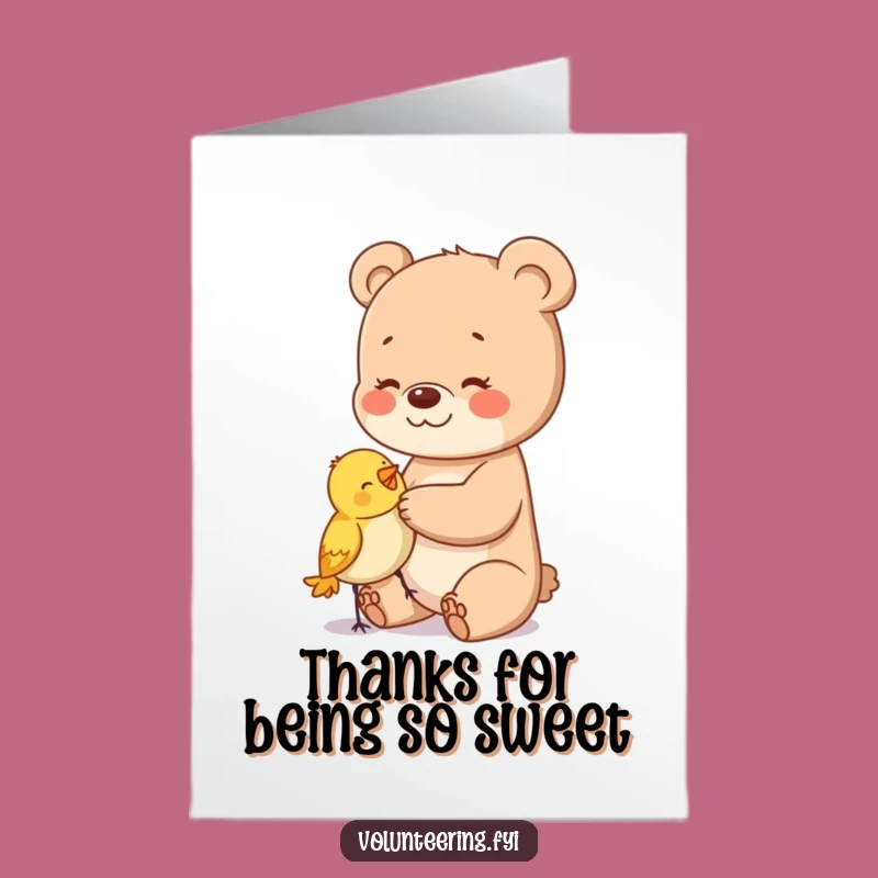 Free Printable Bear Thank You Card: Funny Downloadable Gift for Everyday Kindness