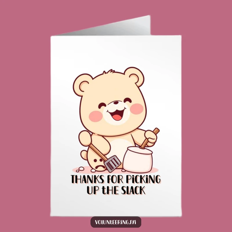 Free Printable Thank You Card: Grateful Kawaii Bear Cleaning, a DIY Downloadable Gift
