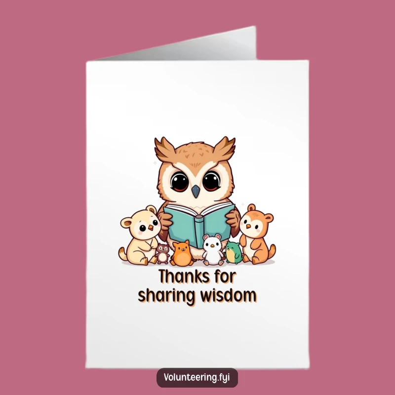 Free Printable Thank You Card: Grateful Kawaii Owl Story Time Gift