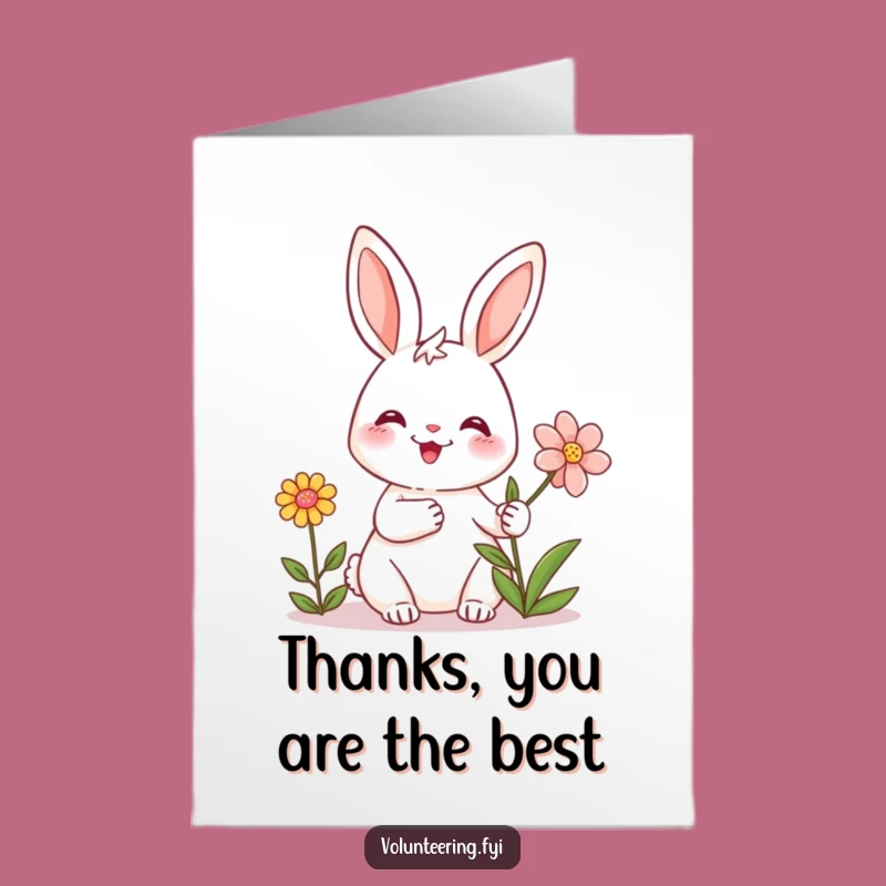 Free Printable Thank You Card: Grateful Rabbit Flower, Funny Downloadable for Appreciation