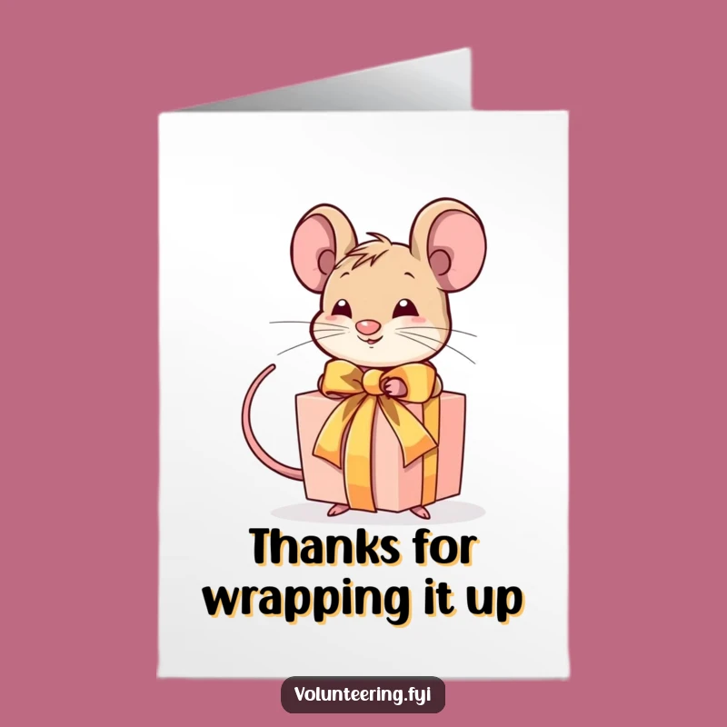 Free Printable Thank You Card: Mouse Gift Ribbon, Funny Downloadable for Thoughtful Gifts