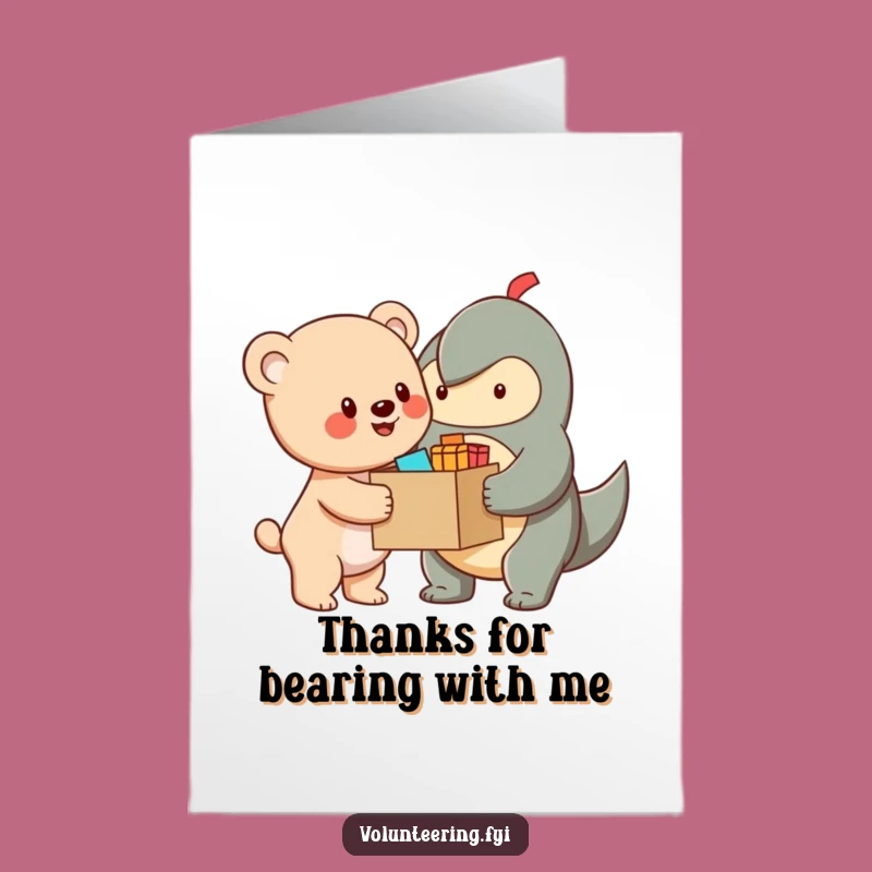 Free Printable Bear Cub Thank You Card: Helpful Cub Delivering Thanks Downloadable Gift