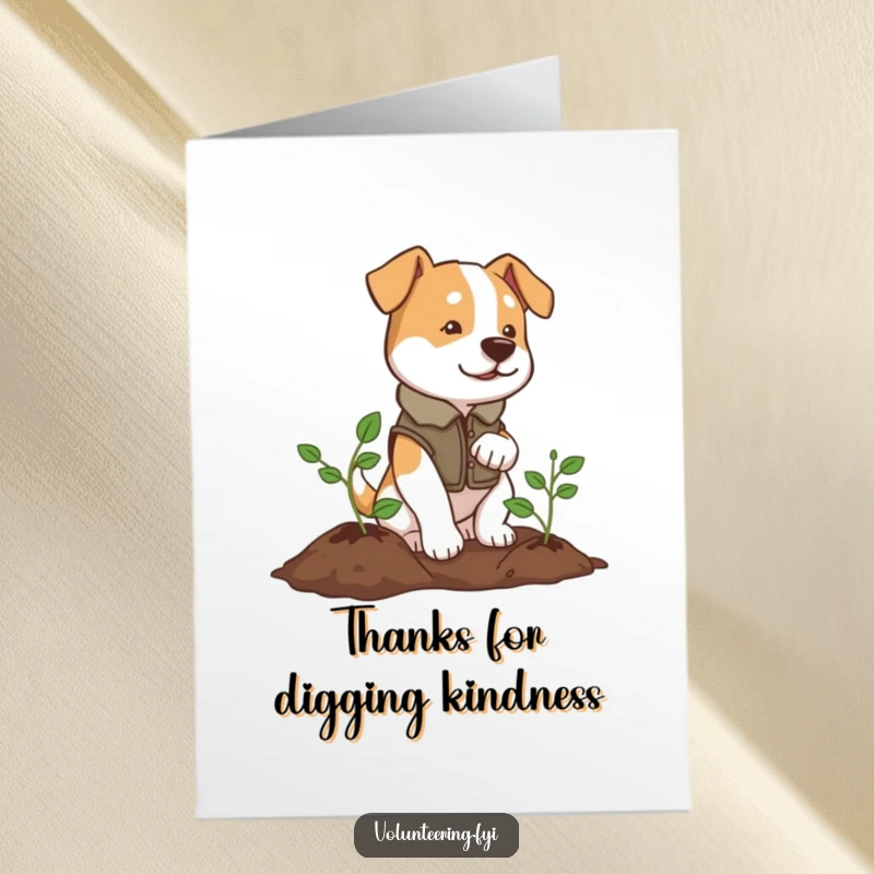 Funny Free Printable Thank You Card: A determined dog plants a tiny tree, a thoughtful thank you downloadable gift.