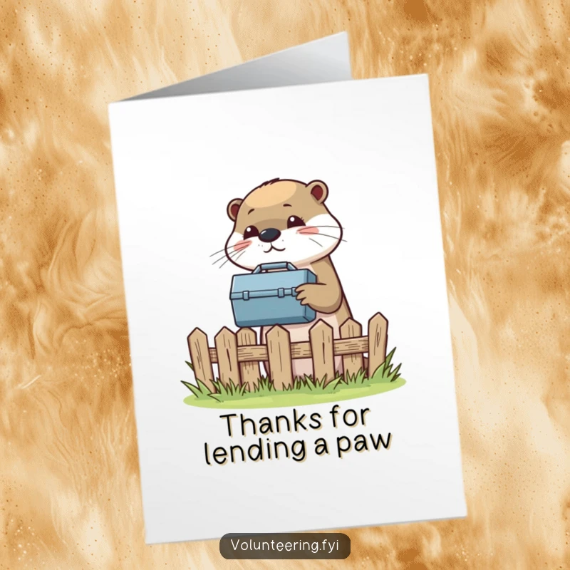 Funny Free Printable Thank You Card: A helpful otter passes a toolbox, a perfect thank you downloadable gift for handy friends.