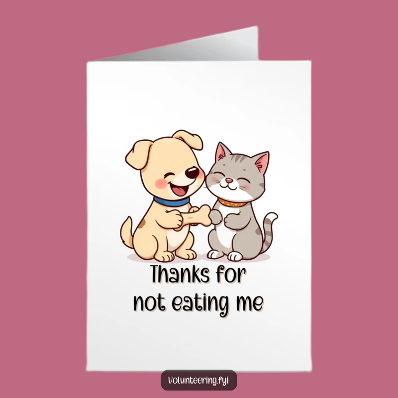 Free Printable Funny Dog & Cat Thank You Card: Grateful Bone Gesture Downloadable Gift