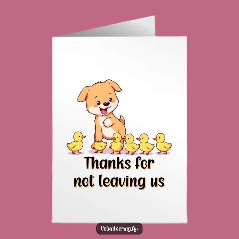 Free Printable Dog & Ducklings Thank You Card: Funny Downloadable Gift for Kind Helpers
