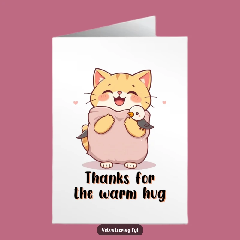 Free Printable Cat & Bird Thank You Card: Funny Downloadable Gift for Grateful Hearts