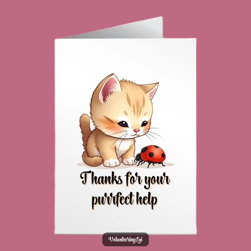 Free Printable Thank You Card: Kitten helps ladybug, a kind downloadable gift!