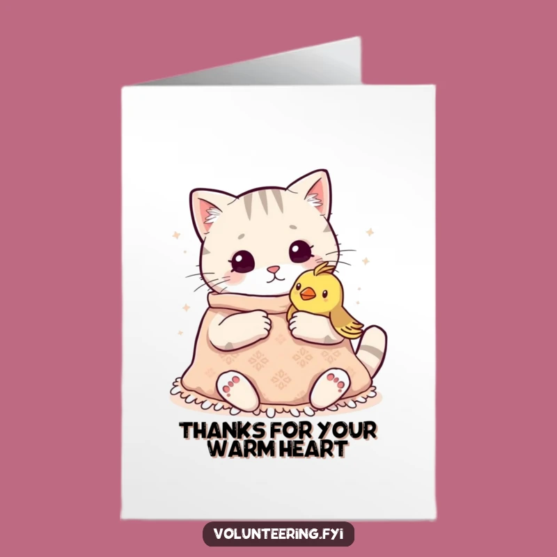 Free Printable Thank You Card: Grateful Kawaii Cat Knitting, a Sweet Downloadable Gift