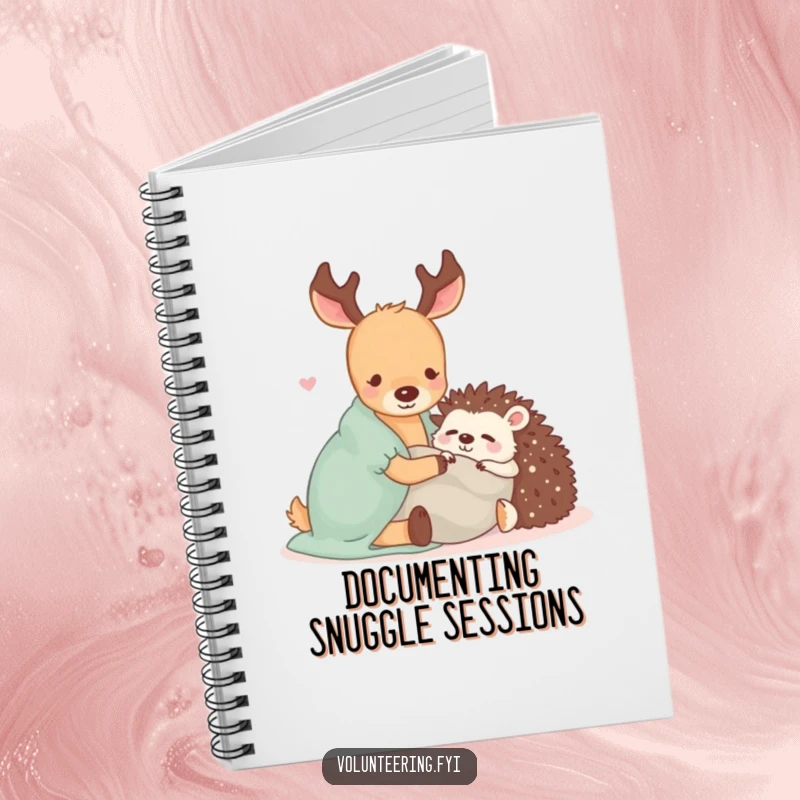 Funny notebook with a Kawaii deer and hedgehog sharing a blanket, perfect for writing and drawing with adorable flair.