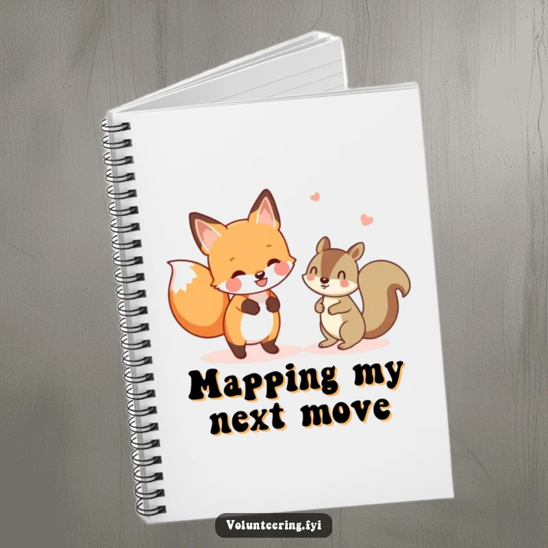 Funny notebook with a cheerful fox helping a lost squirrel, perfect for journaling with humorous woodland kindness. Perfect funny gift.