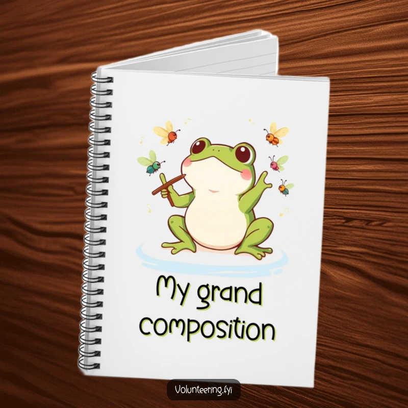 Funny Kawaii Frog Conductor Notebook: Adorable notebook with a frog maestro conducting insects, perfect for composing notes with humor.