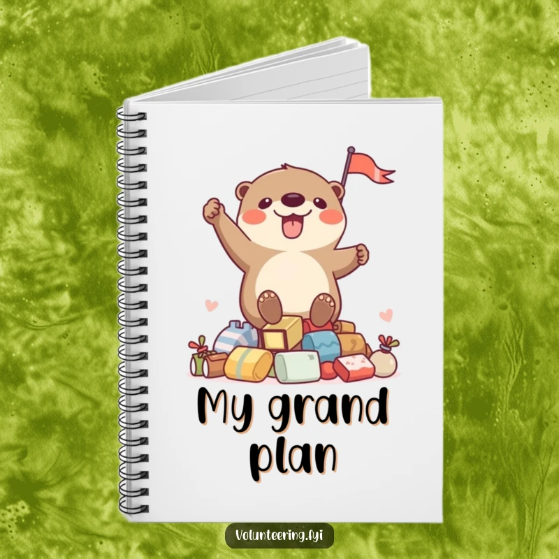 Funny notebook with a playful otter waving a flag from a pile, perfect for capturing ideas humorously.