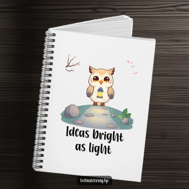 Funny Owl Lantern Notebook featuring a proud, smiling owl character holding a small, glowing lantern, ideal for capturing bright thoughts.