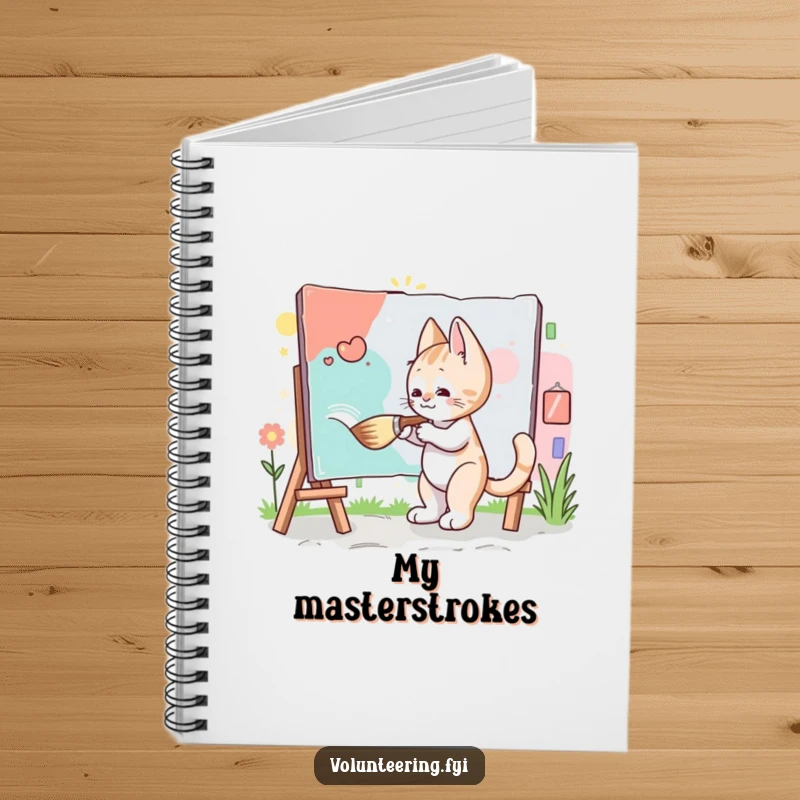 Funny Kitten Artist Notebook: A diligent kitten painting a community mural with a large brush, inspiring creative thoughts and artistic endeavors.