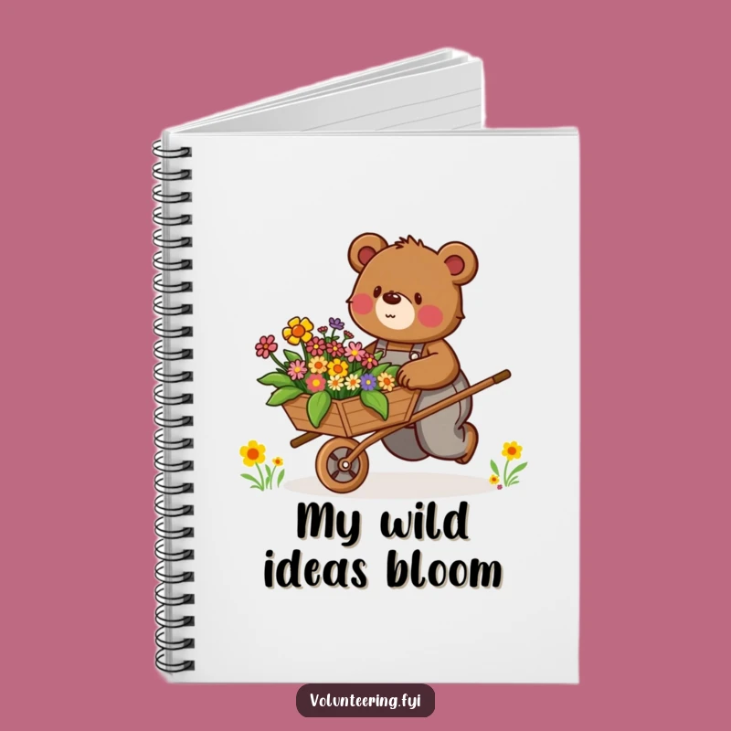 Funny Bear Notebook: Determined Bear Pushing Flowers, Great Funny Journal Gift