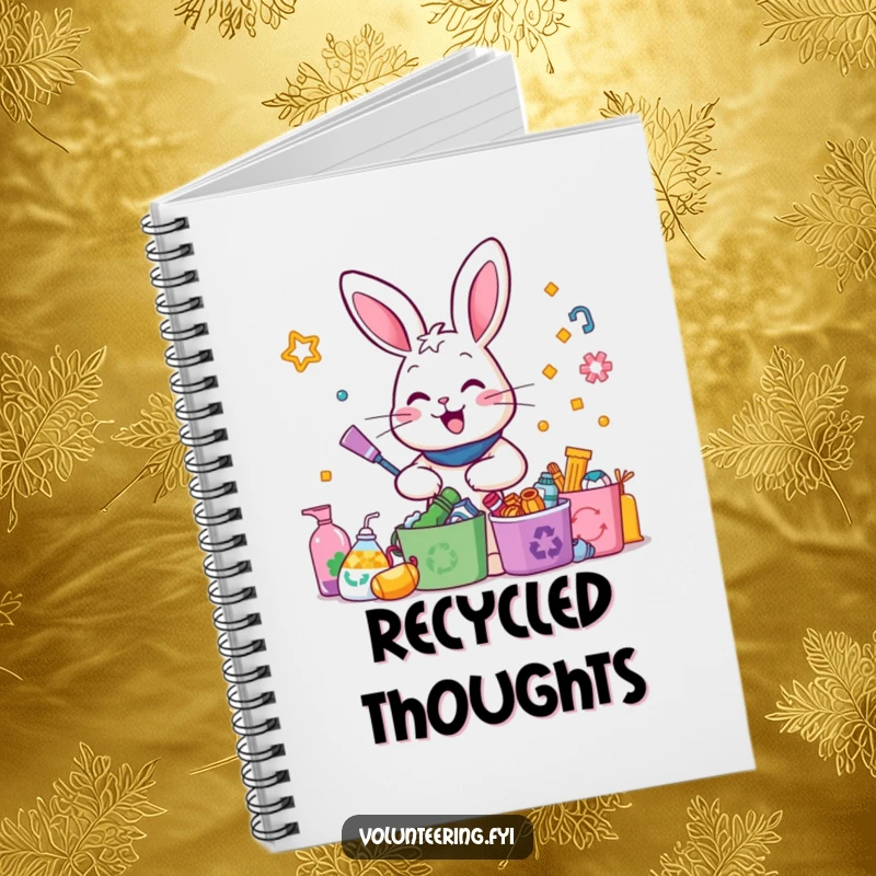 Funny Rabbit Recycling Notebook: A happy rabbit enthusiastically sorts colorful recyclables, ideal for jotting down eco-friendly thoughts.
