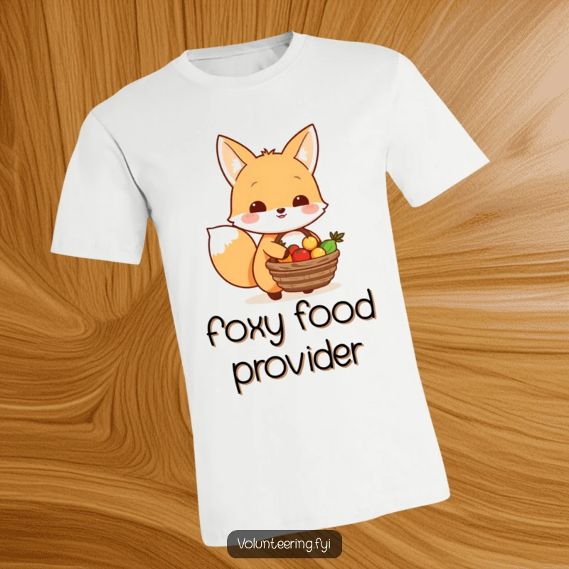 Funny Kawaii fox carrying a basket of food to share, cute t-shirt for givers.