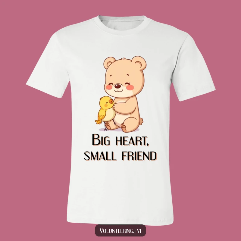 Funny Bear Cub Kindness T-Shirt: Gentle Friend Patting Bird