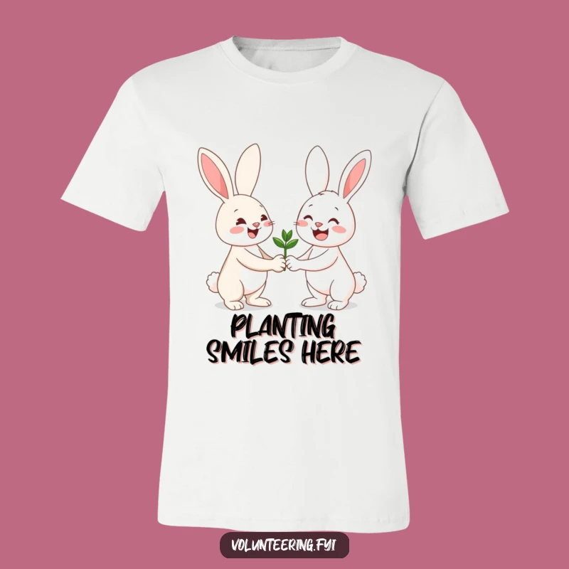 Funny Bunny Gardener T-Shirt: Cheerful Friend Sharing Seedling Kindness