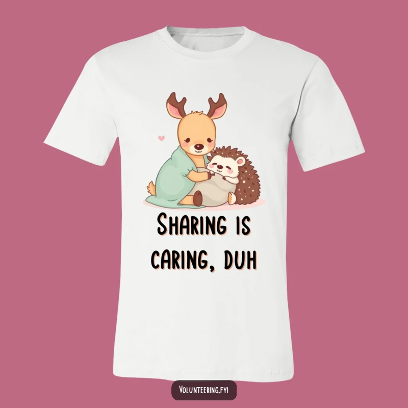 Funny Kawaii Friendship Tee: Deer & Hedgehog Sharing Blanket Humor Funny Gift