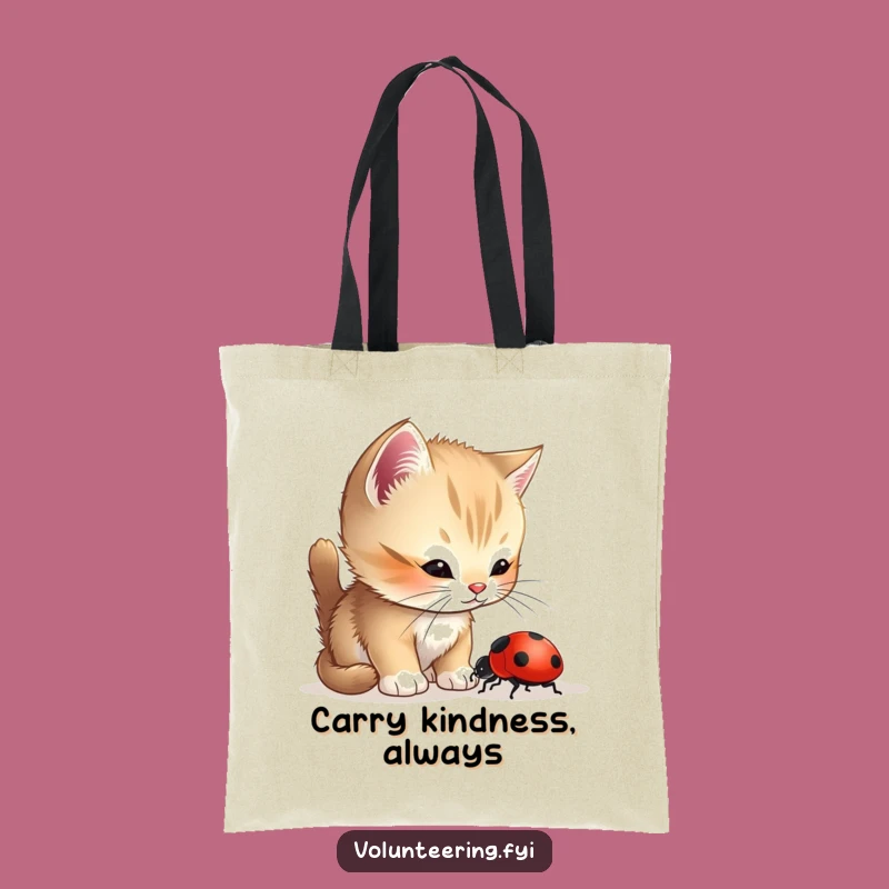 Funny Kitten Ladybug Tote Bag: Helpful Pet Carryall, Eco-Funny Gift