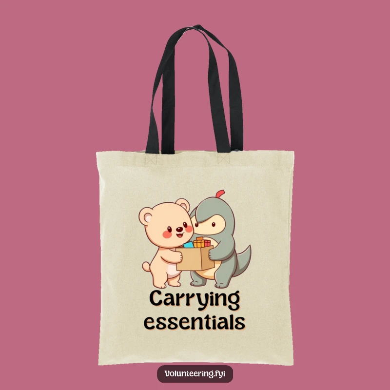 Funny Bear Cub Helper Tote Bag: Durable Bag with Cheerful Character Sharing Supplies, Perfect Funny Gift