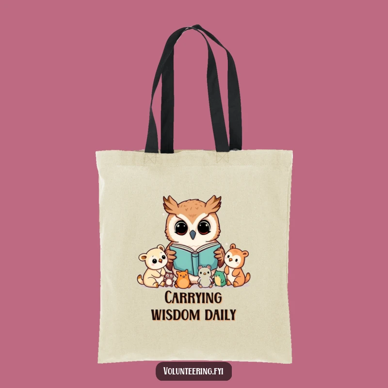 Funny Kawaii Owl Reading Tote Bag, Book Lover Humor, Practical Gift