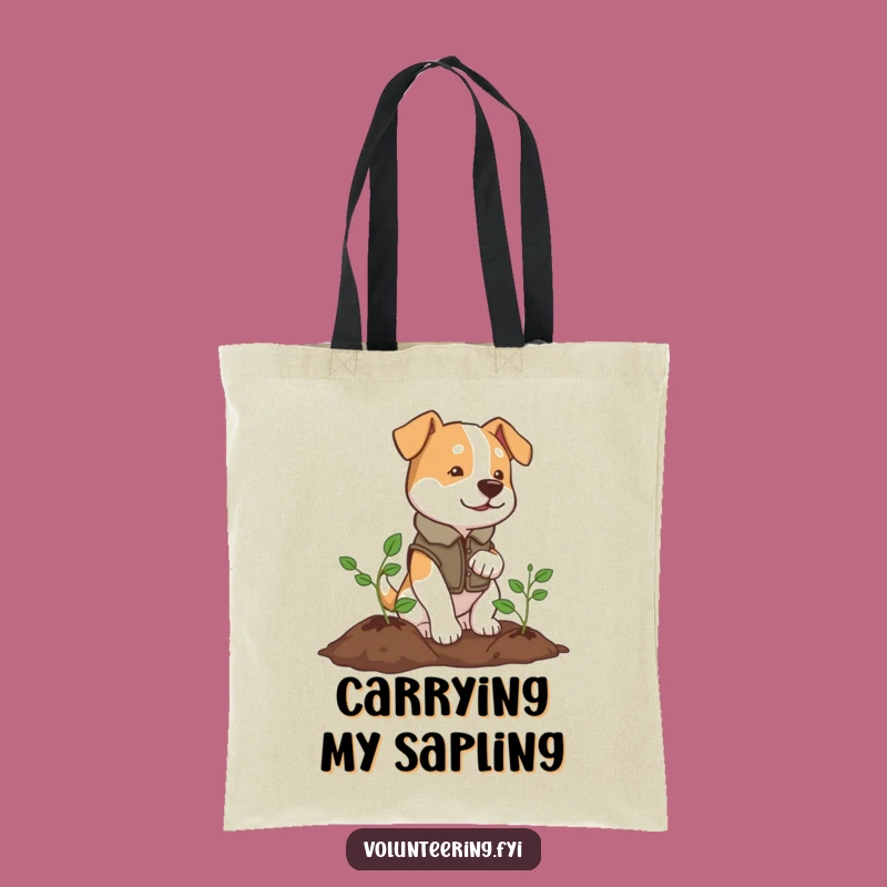 Funny Dog Planting Tote Bag: Determined Pup Carrying Supplies