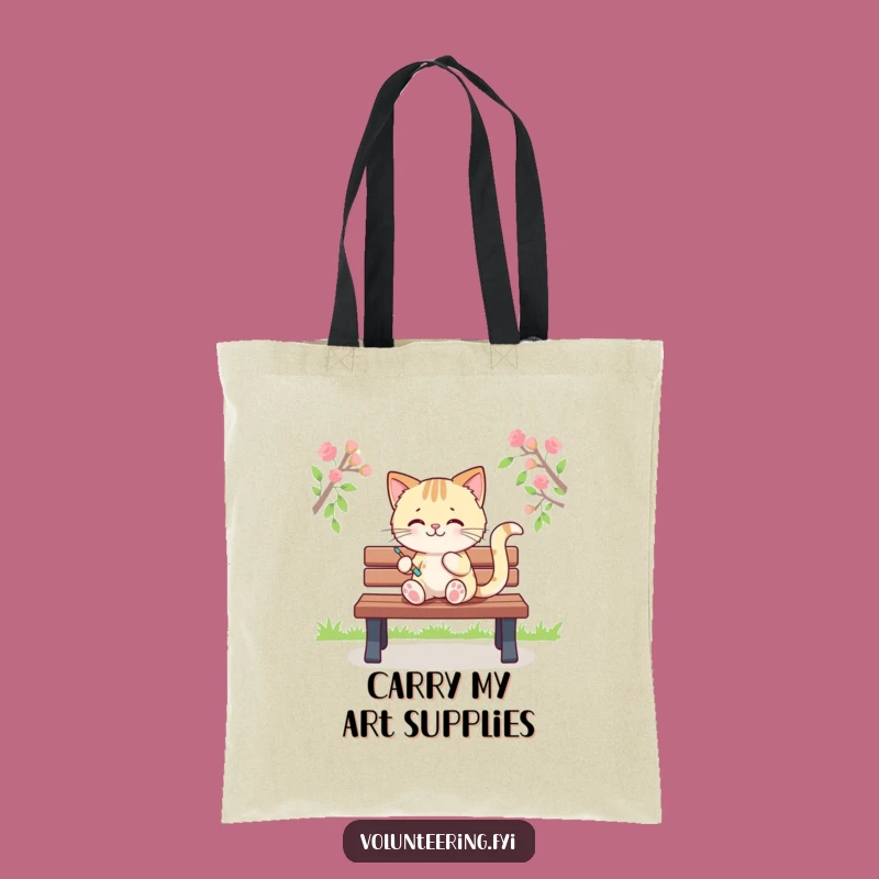 Funny Kawaii Cat Painting Tote Bag, Art Supplies Humor, Practical Gift