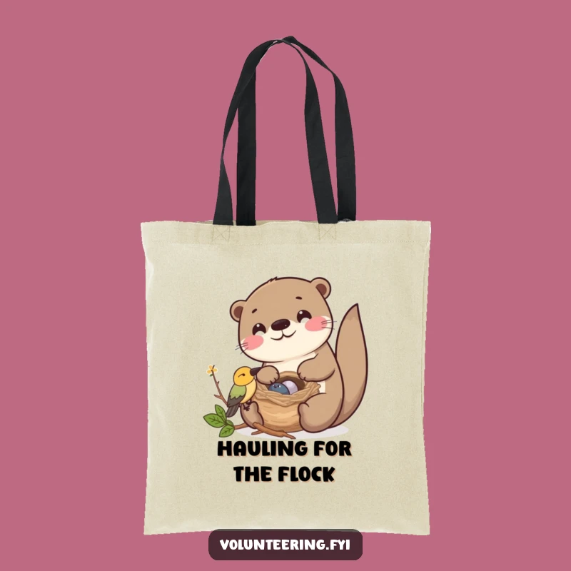 Funny Kawaii Otter Helping Bird Nest Tote Bag: Friendship Gift