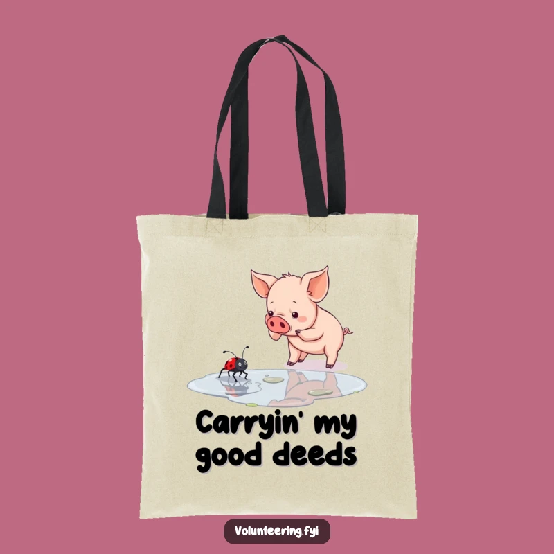 Funny Piglet & Ladybug Tote Bag - Eco-Friendly Animal Helping Bag