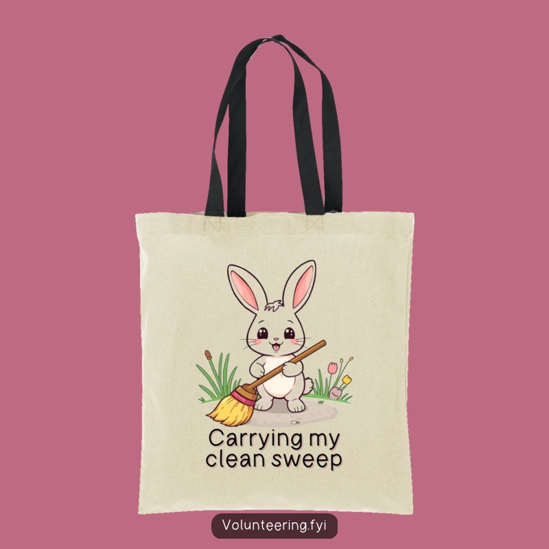 Funny Rabbit Sweeping Tote Bag: Carry Your Essentials with a Tidy Bunny!