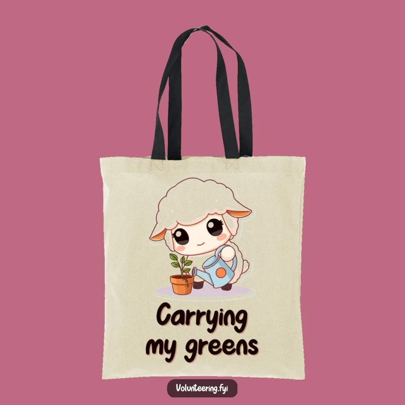 Funny Sheep Tote Bag: Kind Sheep Watering Plant, Practical Funny Gift